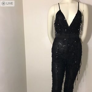 Pretty little Things Black Sequin Jumpsuit Sz 8